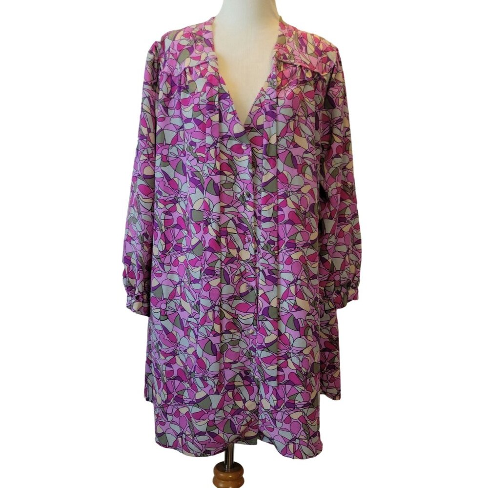 Twiggy London Women's Blouse Top Plus XL Secretary Purple Floral 3/4 Sleeve